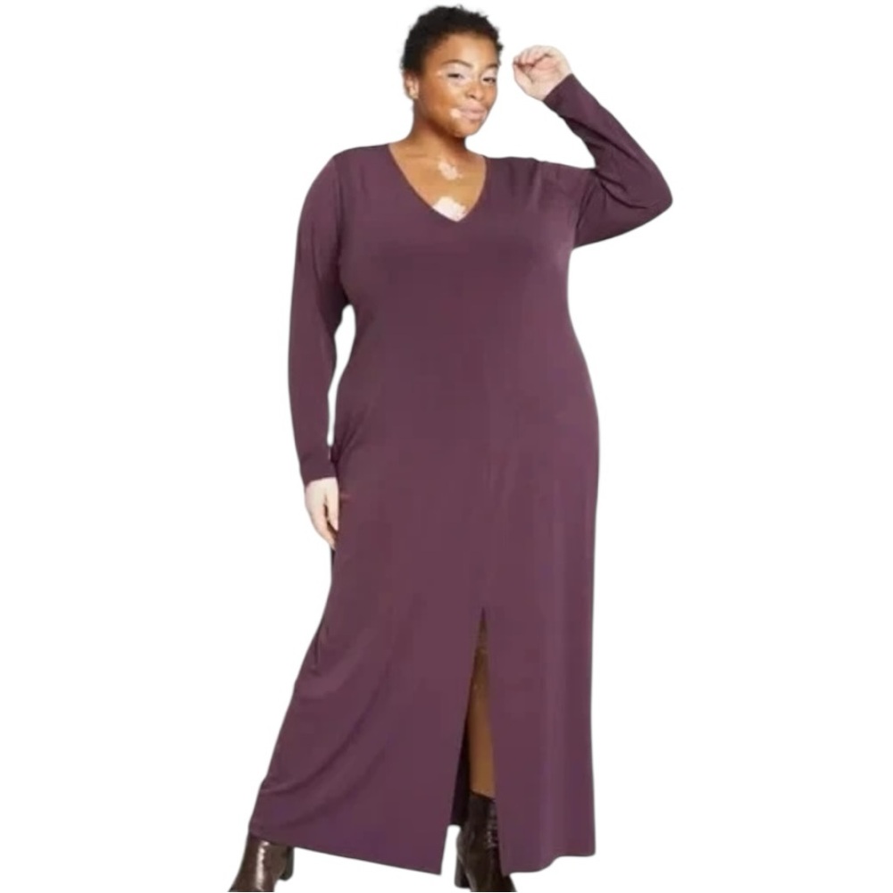 Universal Standard Clean Column Maxi Dress M (18-20) Jersey Knit Plum Purple